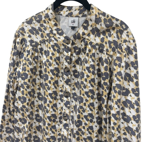 CAbi Providence Shirt Jacket in Yellow and Grey Leopard Print Women’s Size XL - Picture 4 of 12